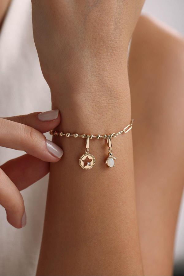Opal Taşlı Penguen & Taşlı Yıldız Charm Bileklik - Image 1