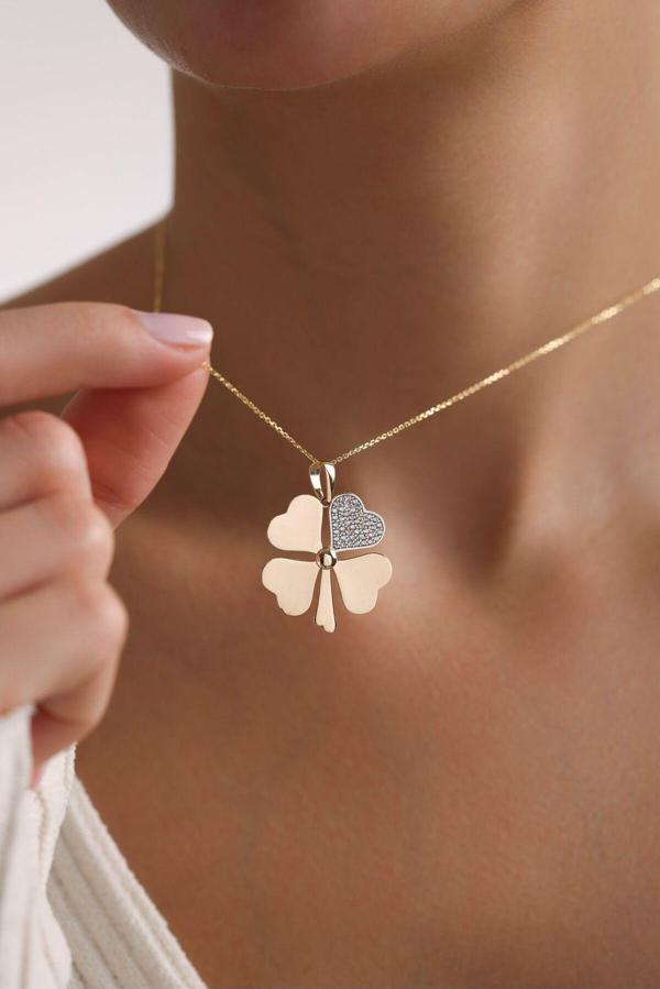 Taşlı Biggo Yonca Kolye 50 cm - Image 1