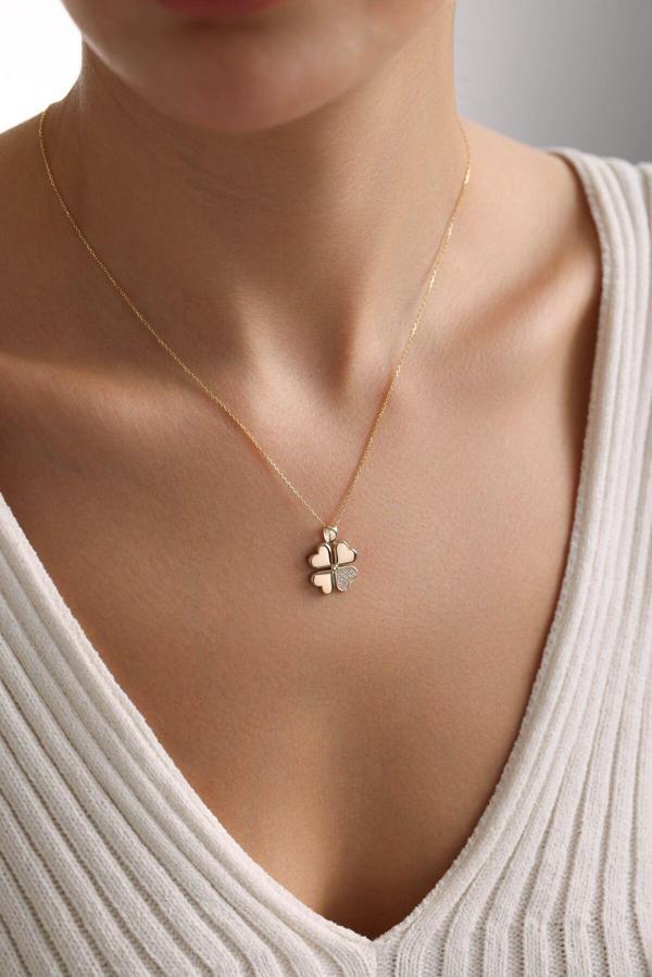 Taşlı Bomb Yonca Kolye 55 cm - Image 1