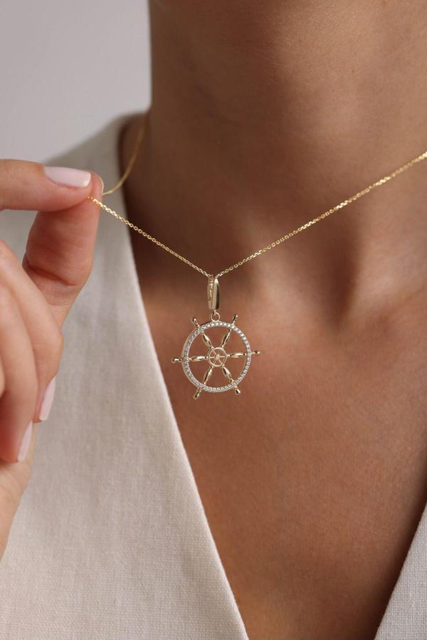 Taşlı Dümen Charm Kolye 50 cm - Image 1