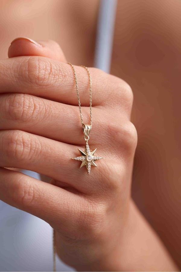 Taşlı Kutup Yıldızı Kalın Kolye 50 cm - Image 1