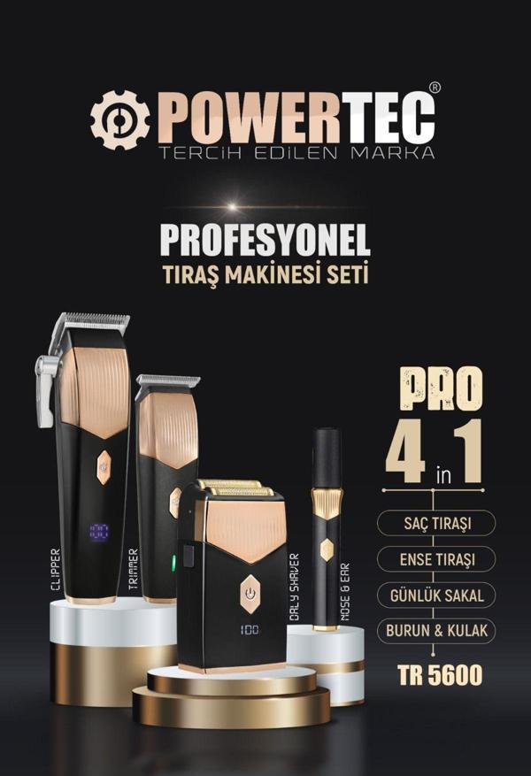 TR-5600 Pro 4in1 Set Saç-Sakal&Ense&Vücut-Günlük Sakal-Burun&Kulak(4'lü Şarj Standı ve Önlük Hediye) - Image 1