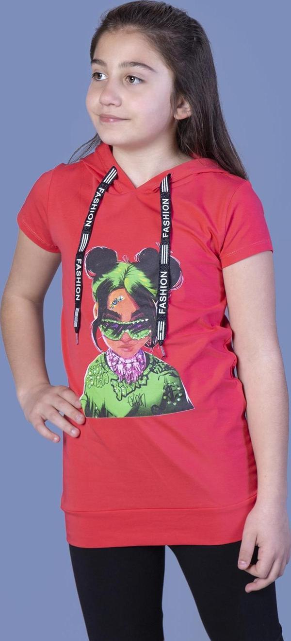 Toontoy Kız Çocuk Billie Eilish Baskılı Kapüşonlu Tişört - Image 1