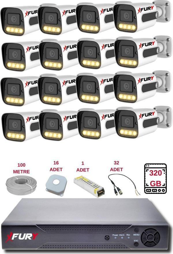 FURY 16 Kameralı Set Full HD Gece Renkli Görüş-Cepten İzle-Su Geçirmez Güvenlik Kamerası Seti 320GB - Image 1