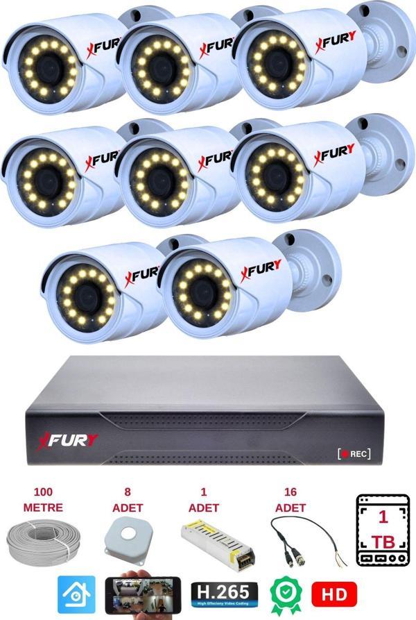 FURY 8 li Gece Renkli Görüş Güvenlik Kamerası Full HD-Su Geçirmez Güvenlik Kamerası Seti 1TB - Image 1