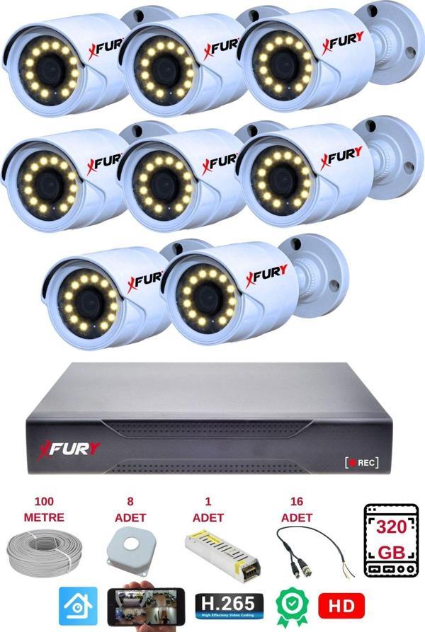 FURY 8 li Gece Renkli Görüş Güvenlik Kamerası Full HD-Su Geçirmez Güvenlik Kamerası Seti 320GB - Image 1