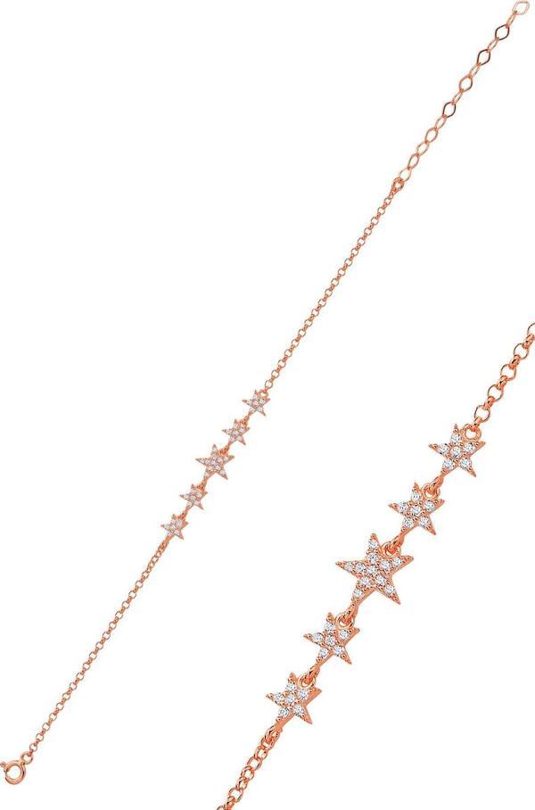 Gümüş rose zirkon taşlı kayan yıldızlar bileklik  [barcode] - Image 1