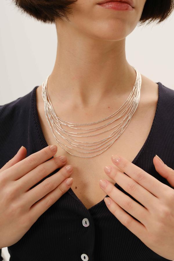 Gümüş özel tasarımlı modern görünümlü 10 sıralı kat kat likit kolye [barcode] - Image 1