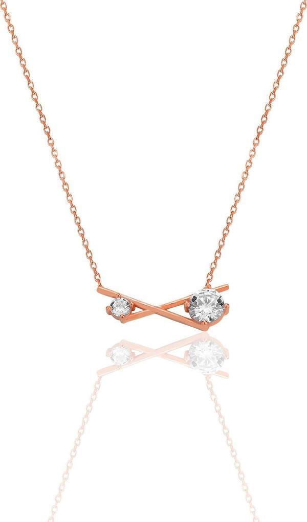 Gümüş rose zirkon taşlı modern çapraz kolye [barcode] - Image 1