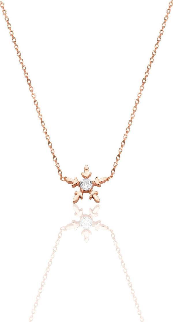 Gümüş rose zirkon tek taşlı mini buz kristali kar tanesi kolye [barcode] - Image 1