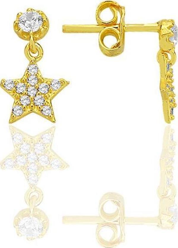 Gümüş altın yaldızlı zirkon taşlı sallantılı yıldız küpe [barcode] - Image 1