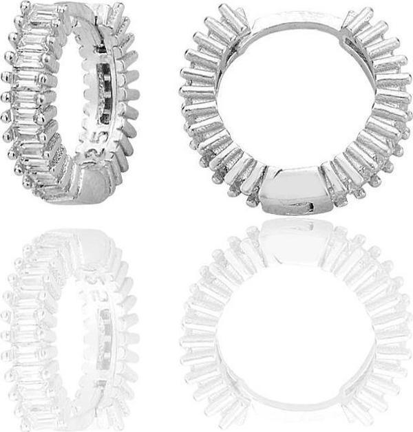 Gümüş rodyumlu baget kesim zirkon taşlı 13 mm tamtur halka küpe  [barcode] - Image 1
