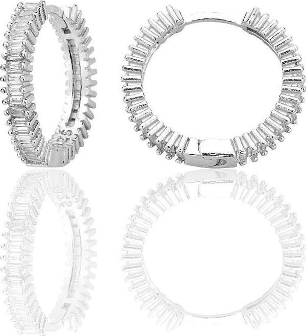 Gümüş rodyumlu baget kesim zirkon taşlı 19 mm tamtur halka küpe  [barcode] - Image 1