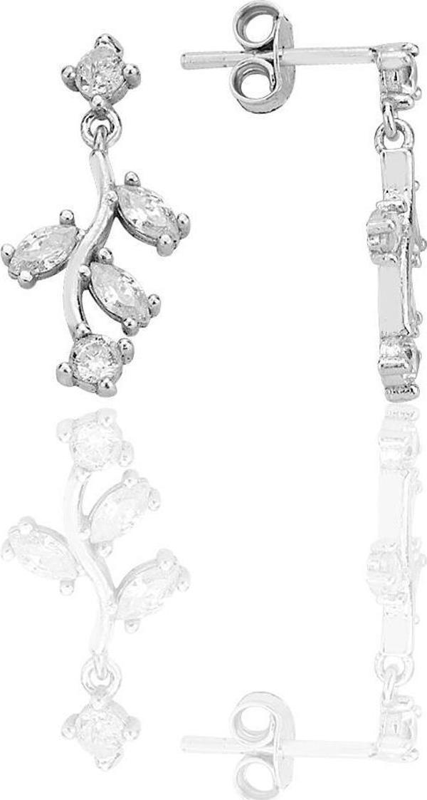 Gümüş rodyumlu markiz kesim zirkon taşlı sallantılı yaprak küpe [barcode] - Image 1