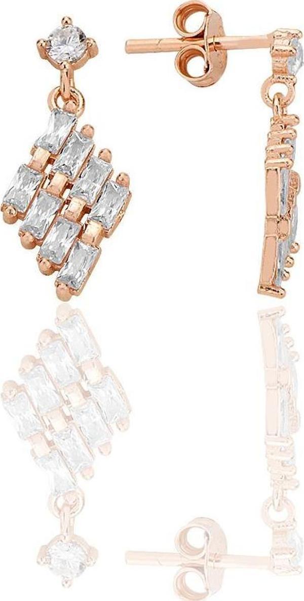 Gümüş rose baget kesim zirkon taşlı sallantılı küpe [barcode] - Image 1