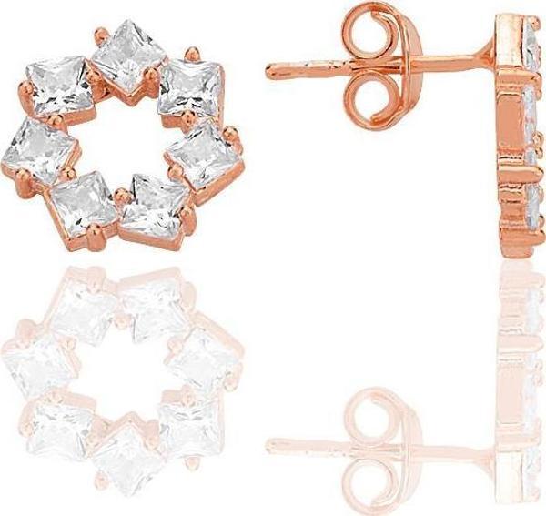 Gümüş rose baget kesim zirkon taşlı yıldız çiçeği  küpe [barcode] - Image 1