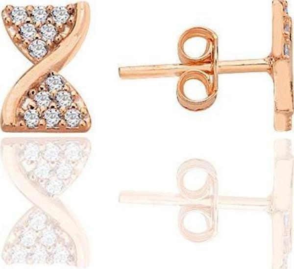 Gümüş rose zirkon taşlı fiyonk küpe [barcode] - Image 1