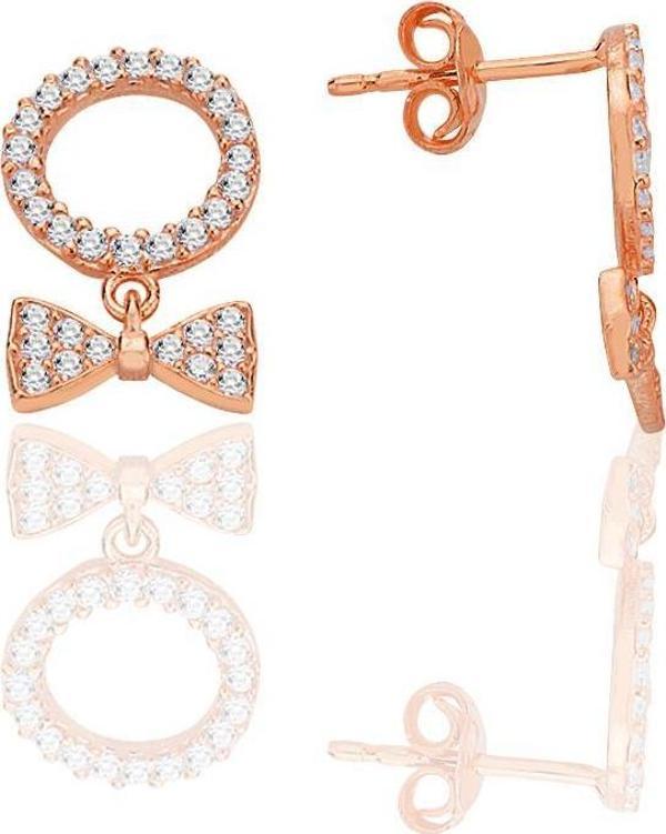 Gümüş rose zirkon taşlı sallantılı fiyonk küpe [barcode] - Image 1