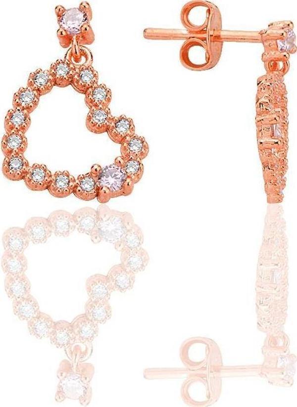 Gümüş rose zirkon taşlı sallantılı küpe [barcode] - Image 1