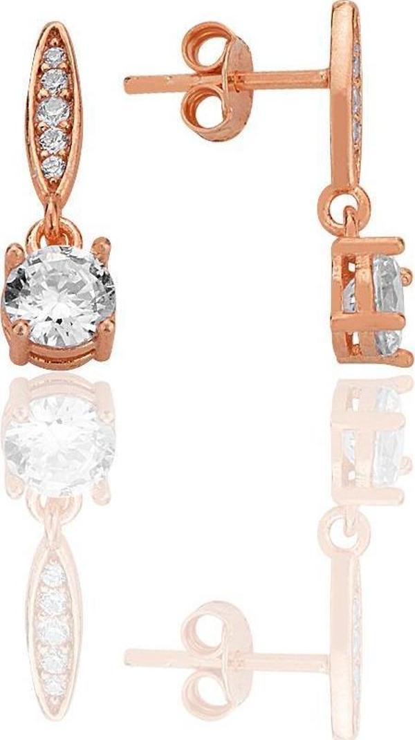 Gümüş rose zirkon taşlı sallantılı tektaş küpe [barcode] - Image 1