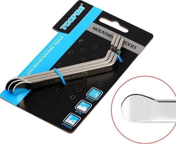 Bisiklet Lastik Sökme Takma Levyesi Metal 3'lü Set Yuvarlak Köşeli Uzun Tip Gri Renk  - Image 1