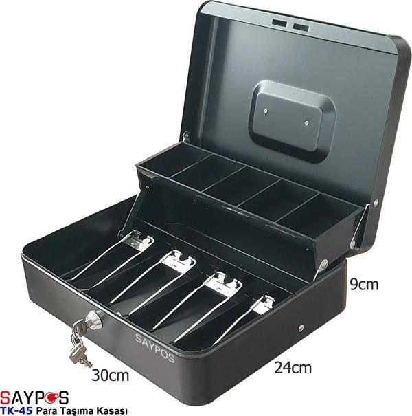 4 Banknot 5 Bozuk Para Gözlü Taşıma Kulplu Metal Para Kasası 30x24x9cm - Image 1