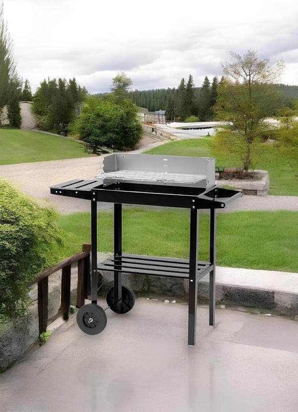 Pratik Kömürlü Mangal Rüzgar Korumalı Barbekü-Yan ve Orta Raflı Tekerlekli Mangal - Image 1
