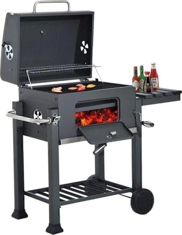 Memphis Fırınlı Mangal Ayarlanabilir Ateş Tepsili Barbekü Termometreli - Tekerlekli - Image 1