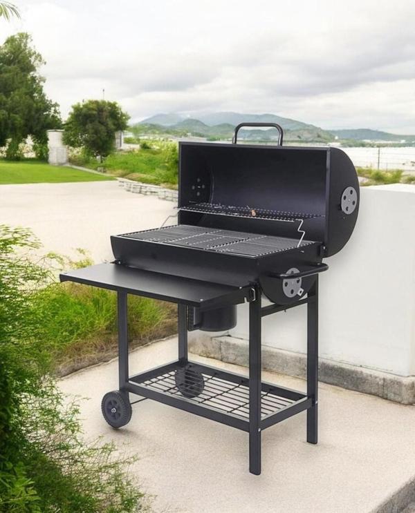 Varil Tip Büyük Kömürlü Mangal Kapaklı Termostatlı Mangal Tekerlekli Kolay Taşınır - Image 1