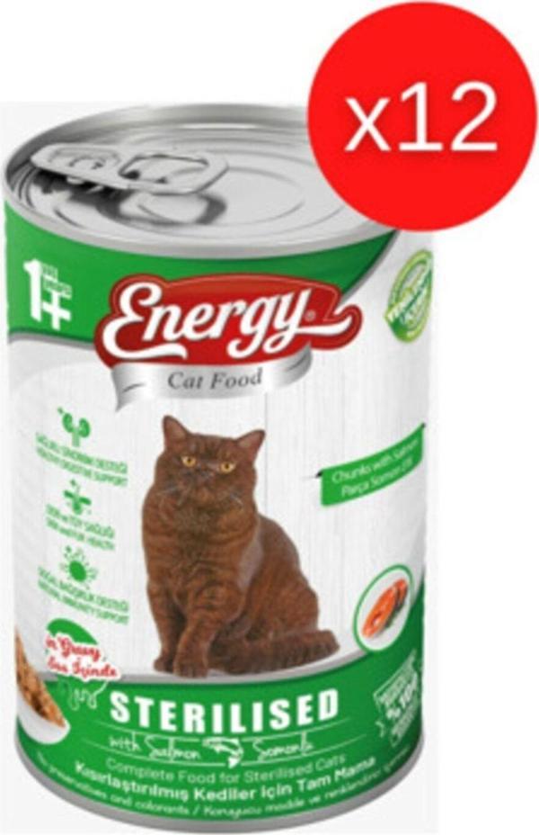 Energy Cat Food Somonlu Kısırlaştırılmış Konserve Islak Kedi Maması – 400 G 12 Adet - Image 1