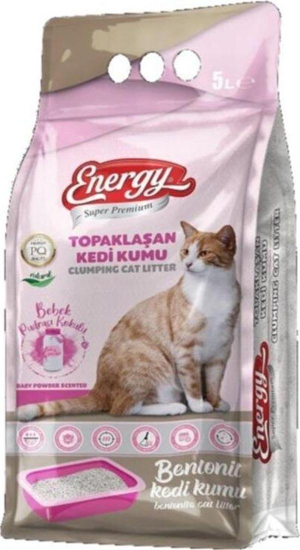 Pet Food Energy Bebek Pudra Kokulu Bentonit Doğal Kedi Kumu 5 Lt - Image 1