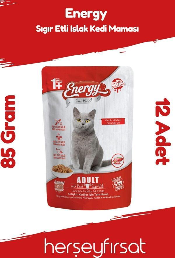 Energy Sığır Etli Islak Kedi Maması 85 Gram-12 Adet - Image 1