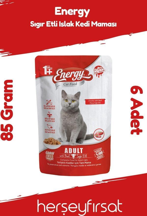 Energy Sığır Etli Islak Kedi Maması 85 Gram-6 Adet - Image 1