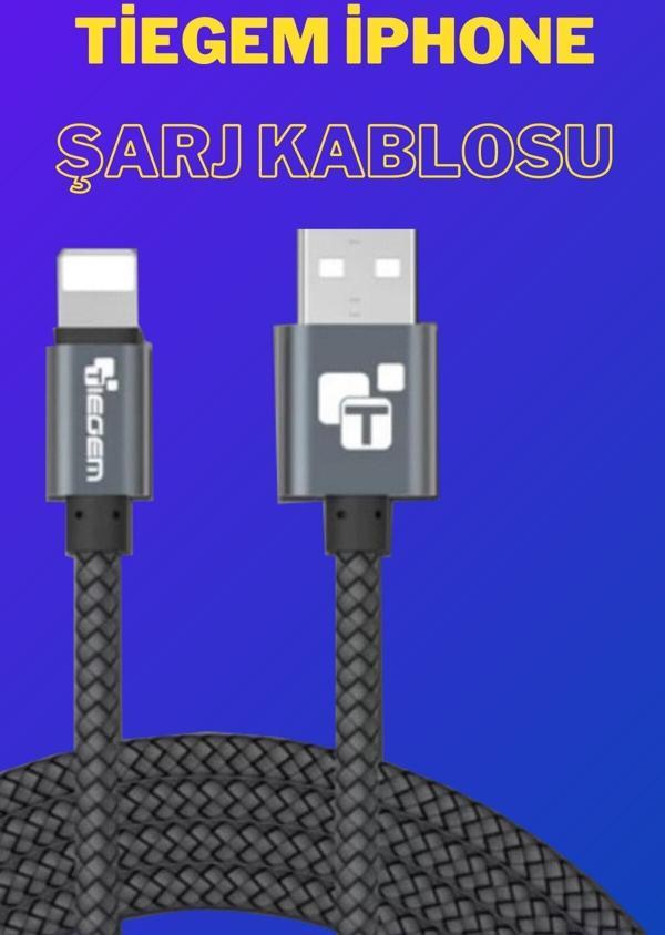 Tiegem Iphone Uyumlu Usb Hızlı Şarj Ve Data Kablosu-Gri-1 Metre - Image 1