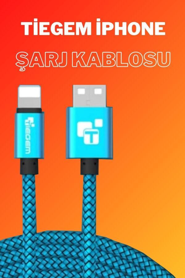 Tiegem Iphone Uyumlu Usb Hızlı Şarj Ve Data Kablosu-Mavi-1 Metre - Image 1