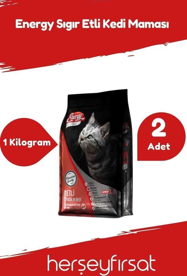 Energy Sığır Etli Yetişkin Kedi Maması 1 Kilogram-2 Adet - Image 1