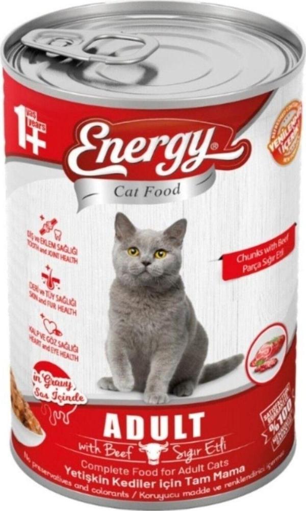 Herşey Fırsat Energy Sığır Etli Islak Yetişkin Kedi Maması 400 Gram 72 Adet - Image 1