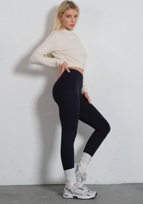 Yüksek Bel, Toparlayıcı Yumoş Kışlık Esnek Tayt - Image 1