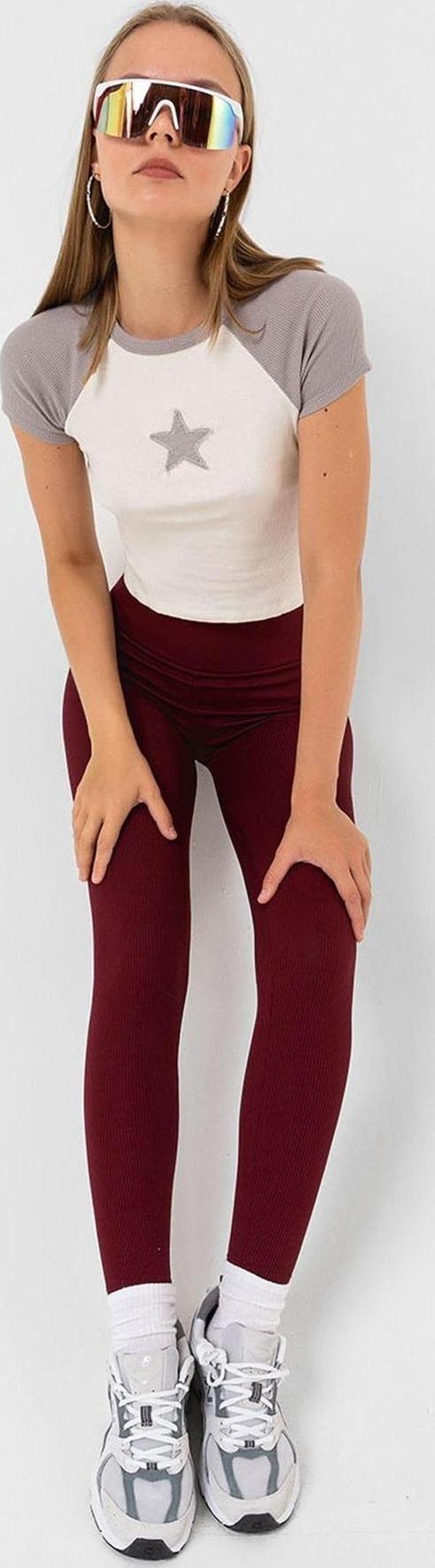 Yüksek Bel, Fitilli, Toparlayıcı interlok Beli Lastikli Örme Kadın Tayt - Image 1