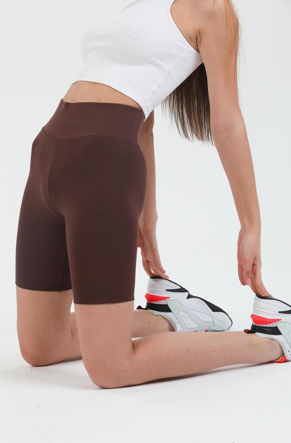 Yüksek Bel Toparlayıcı Kısa Şort Spor Fitilli Biker Tayt - Image 1