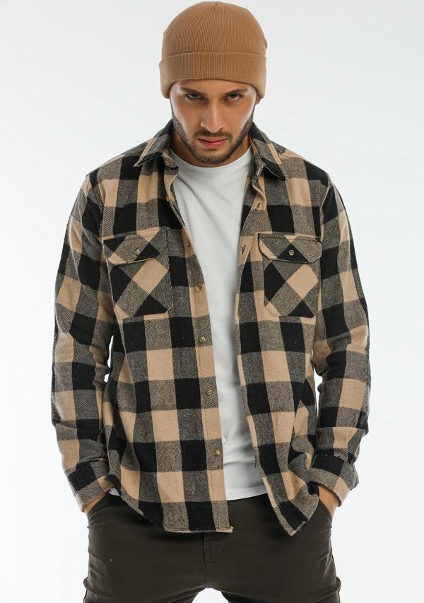 Çift Cep Kapaklı Oversize Kareli Kalın Ekose Oduncu Erkek Gömlek Ceket Shacket - Image 1