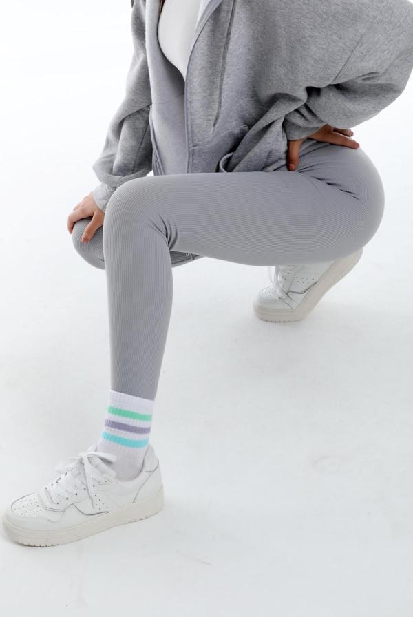 Yüksek Bel, Fitilli, Toparlayıcı interlok Beli Lastikli Örme Kadın Tayt - Image 1