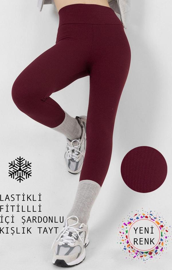 içi polarlı, LASTİKLİ, şardonlu, Fitilli, Toparlayıcı interlok Kışlık Örme Tayt @Verona - Image 1