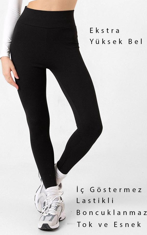 Ekstra Yüksek Bel  Toparlayıcı  Lastikli iç göstermeyen interlok Örme Kadın tayt @Girona - Image 1