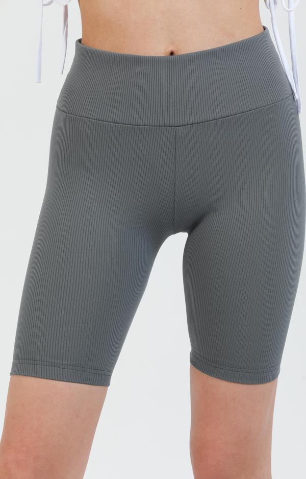 Yüksek Bel Toparlayıcı Kısa Şort Spor Fitilli Biker Tayt - Image 1