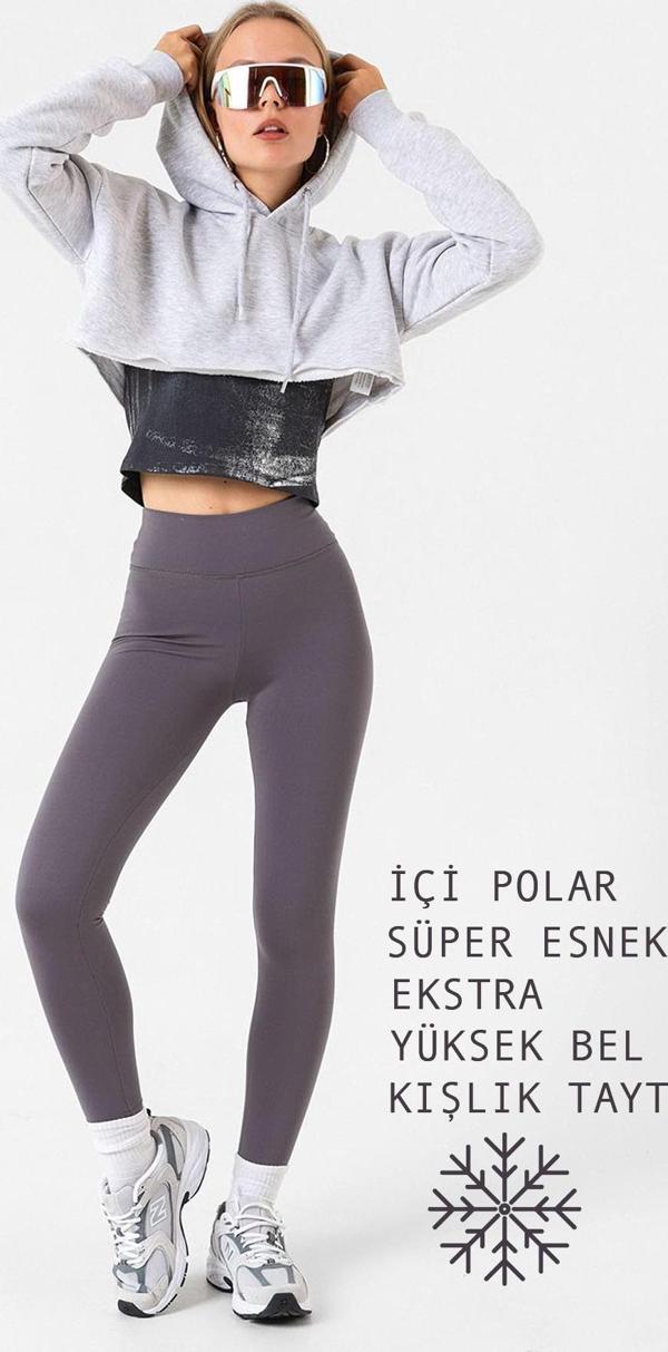 Ekstra Yüksek Bel Toparlayıcı Karyoka Dikişli Kışlık içi Polar Push up Kadın Tayt @Simena - Image 1