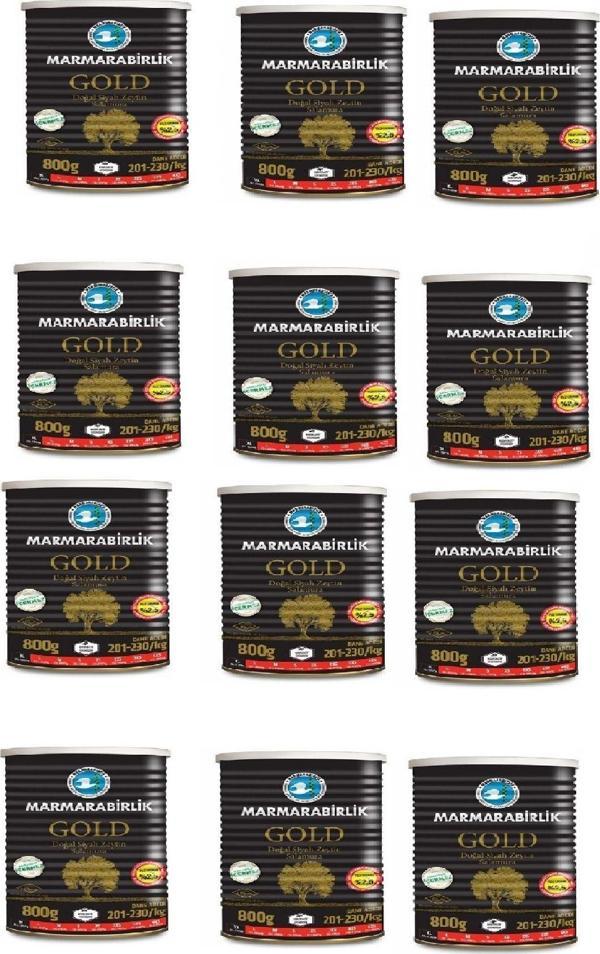 Marmarabirlik (Xl) 201-230 Gold Doğal Az Tuzlu Salamura Zeytin Teneke 800 Gr X 12 Adet - Image 1