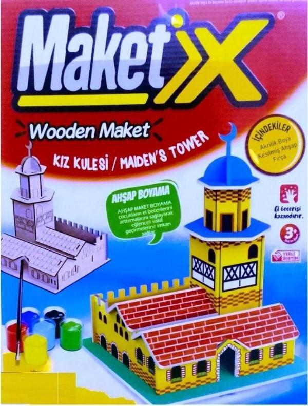 VIP MAKET BOYANABİLİR AHŞAP KIZ KULESİ MAKETİ 6 RENK AKRİLİK BOYA AHŞAP EĞİTİCİ OYUNCAK AHŞAP BOYAMA - Image 1