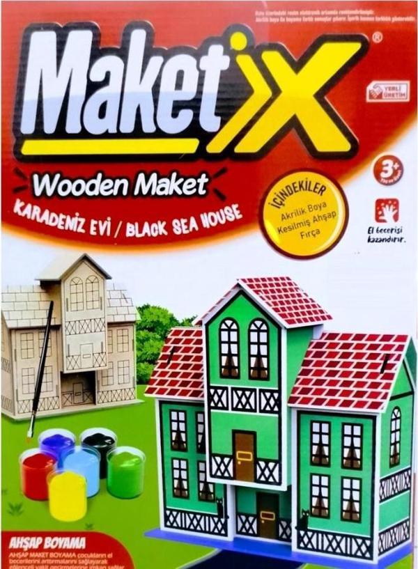VIP MAKET BOYANABİLİR AHŞAP KARADENİZ EVİ 6 RENK AKRİLİK BOYA EĞİTİCİ OYUNCAK AHŞAP BOYAMA AHŞAP EV - Image 1