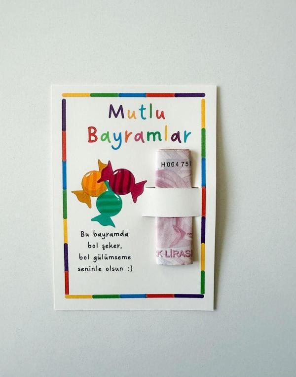 10 Adet Bayram Tebrik Kartı - Bayram Harçlık Kartı - Kurban Bayramı - Ramazan Bayramı Model 2 - Image 1